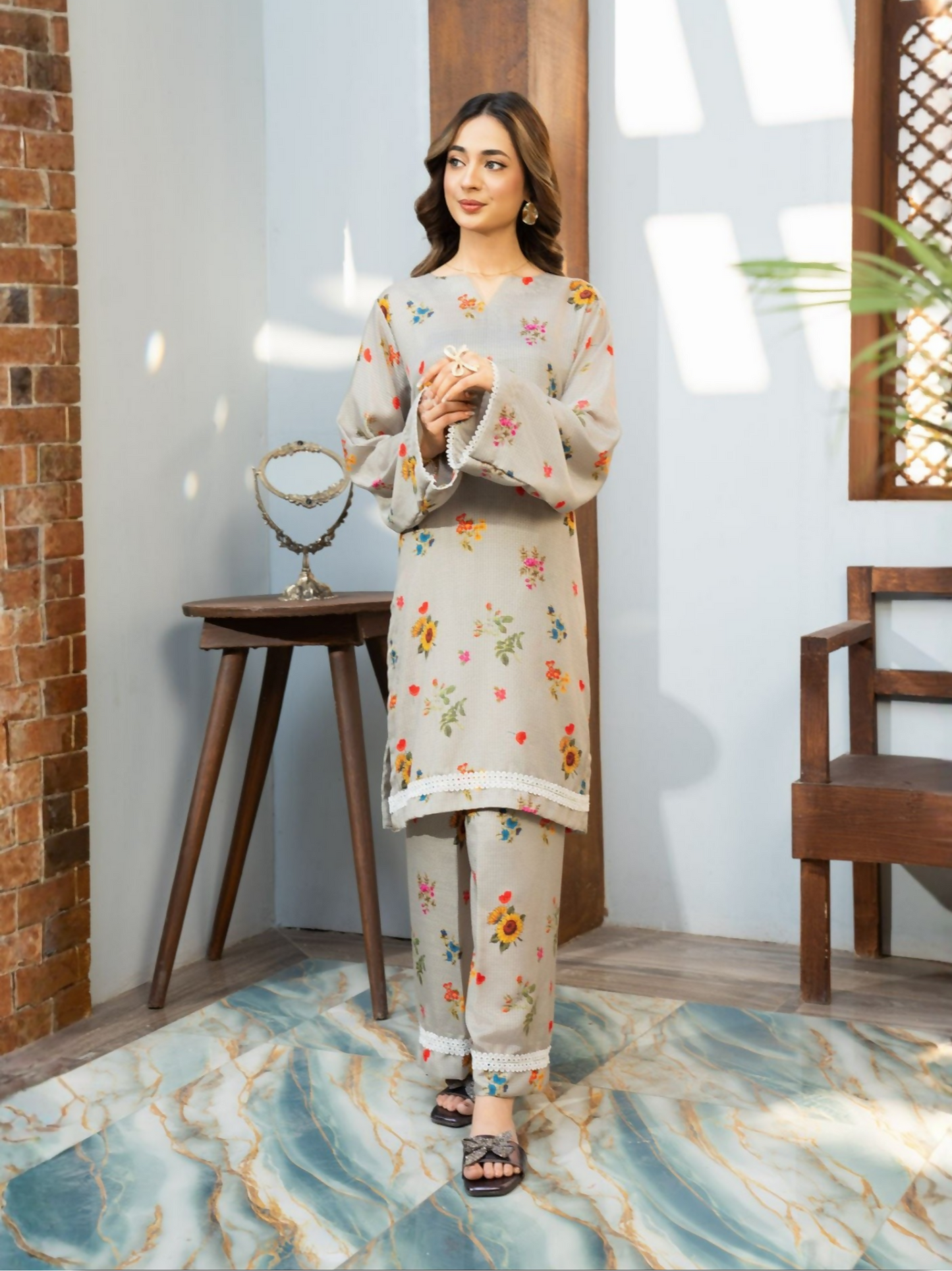 Panache Apparel Dobby Lawn Printed Stitched Suit-Lume