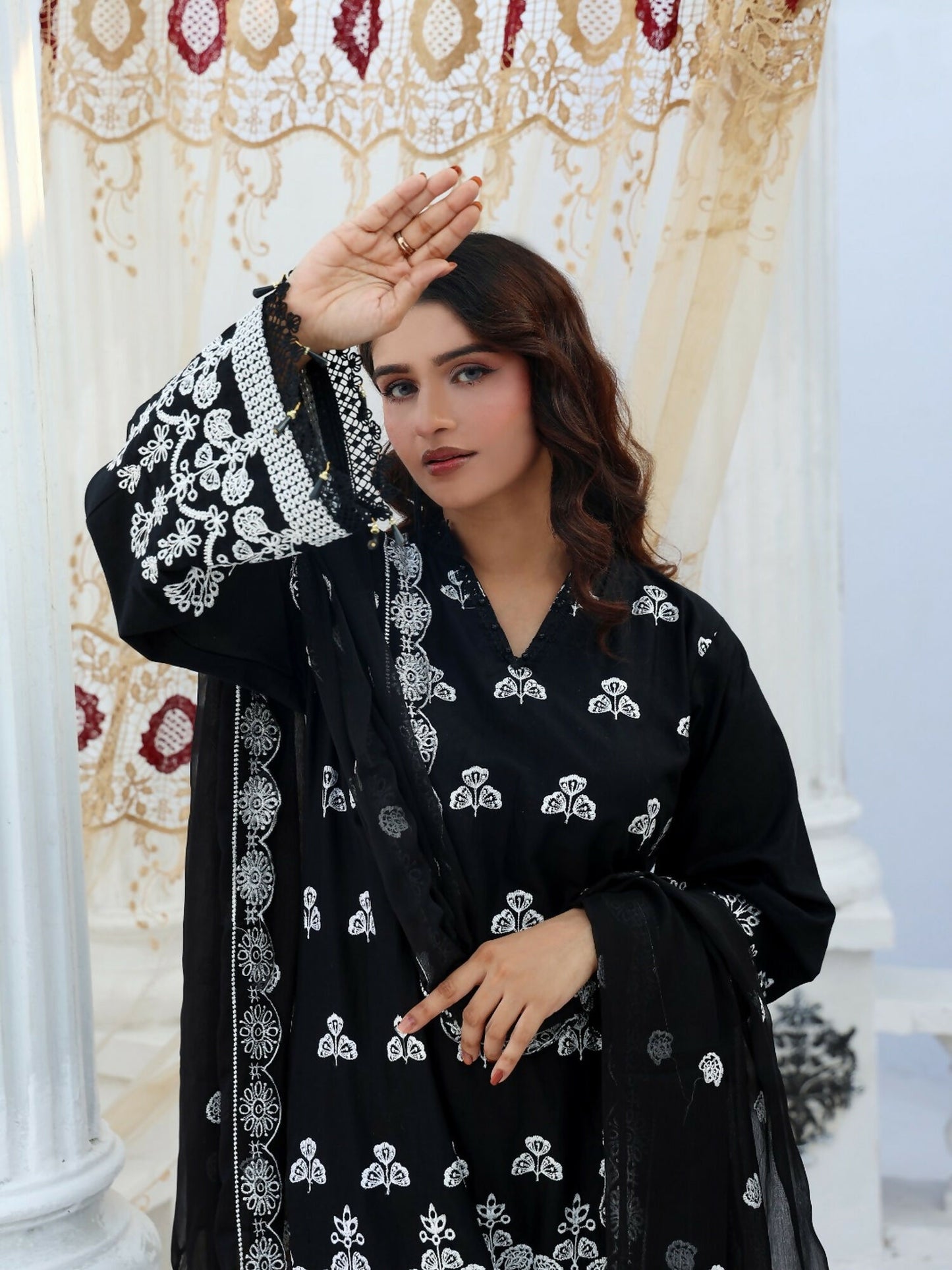 RB Pret & Couture Linen Embroidered Stitched 3-Piece Suit-04