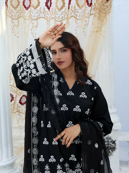 RB Pret & Couture Linen Embroidered Stitched 3-Piece Suit-04