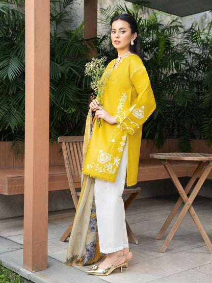 Panache Apparel Solid Story Cotton Lawn Embroidered Stitched Suit-Orah