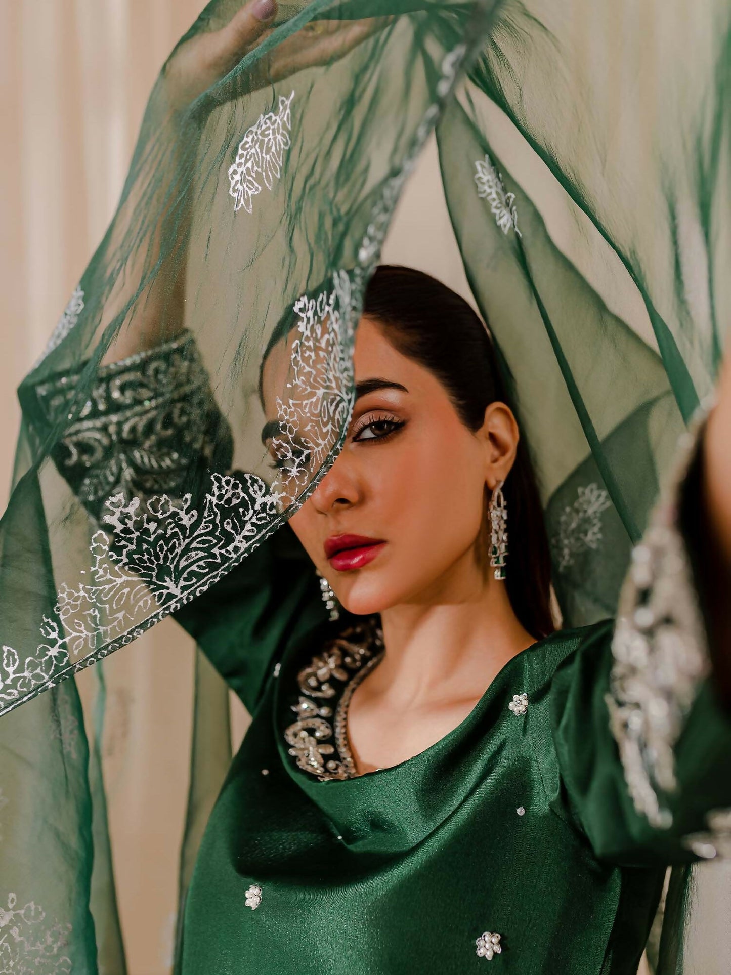 Allure By IH Raw Silk Embellished Stitched 3-Piece Suit-Camelia