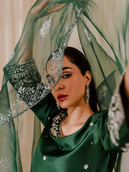 Allure By IH Raw Silk Embellished Stitched 3-Piece Suit-Camelia