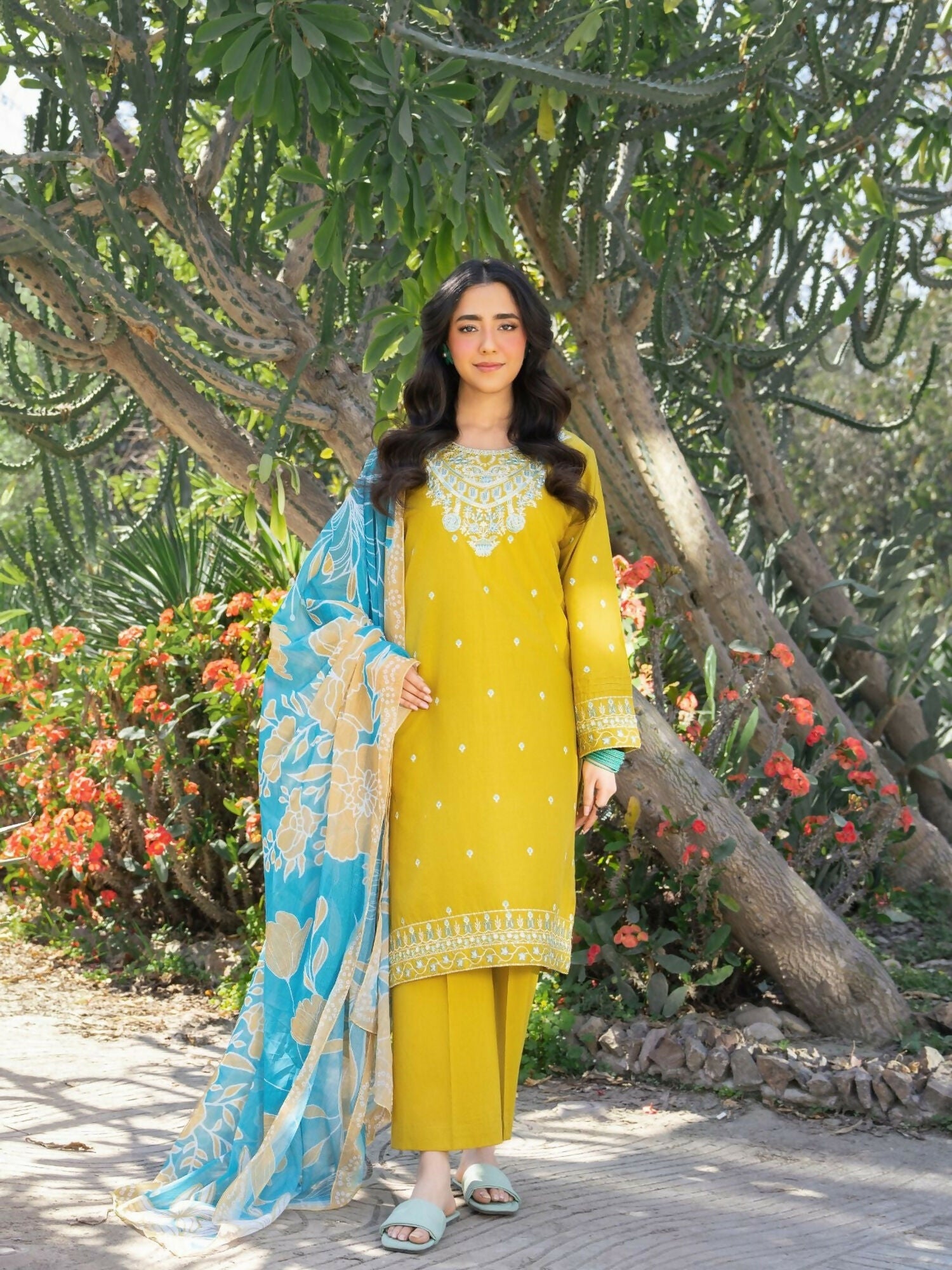 Panache Apparel Serenity Cotton Lawn Embroidered Stitched Suit-Golden Glow