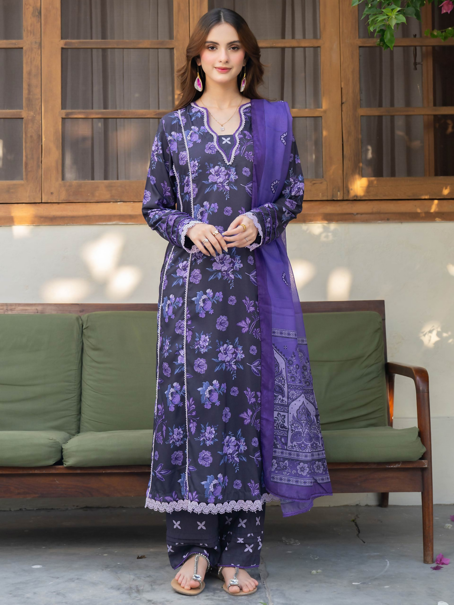 Panache Apparel Mah-e-Noor Raw Silk Printed Stitched Suit-Amaris