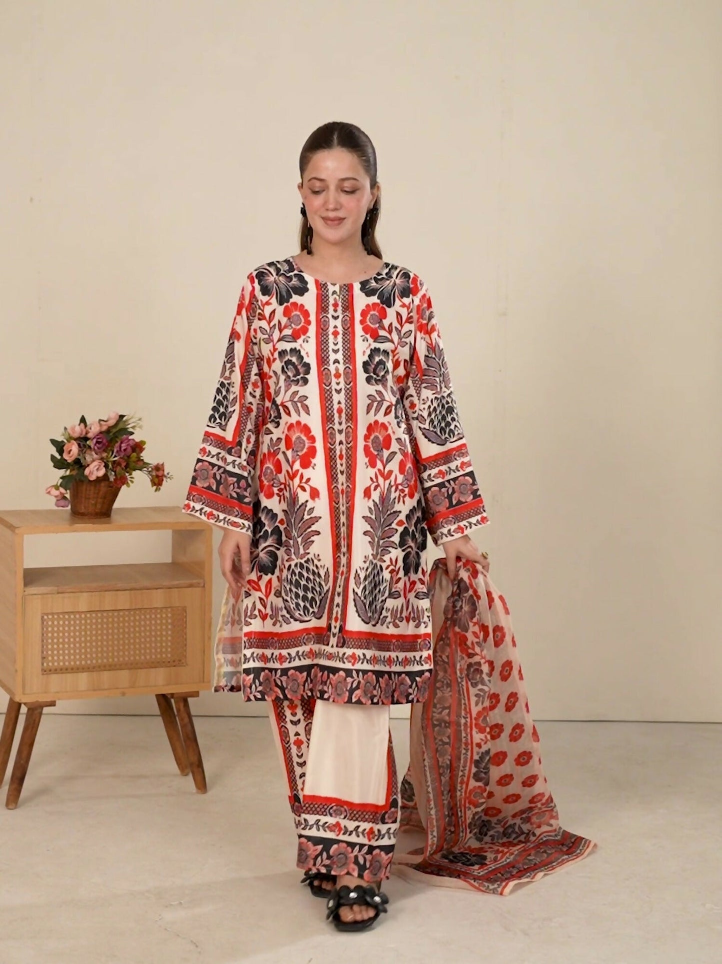 Stylish Collection Whisper Pret Silk Grip Printed Stitched 3-Piece Suit-Floral