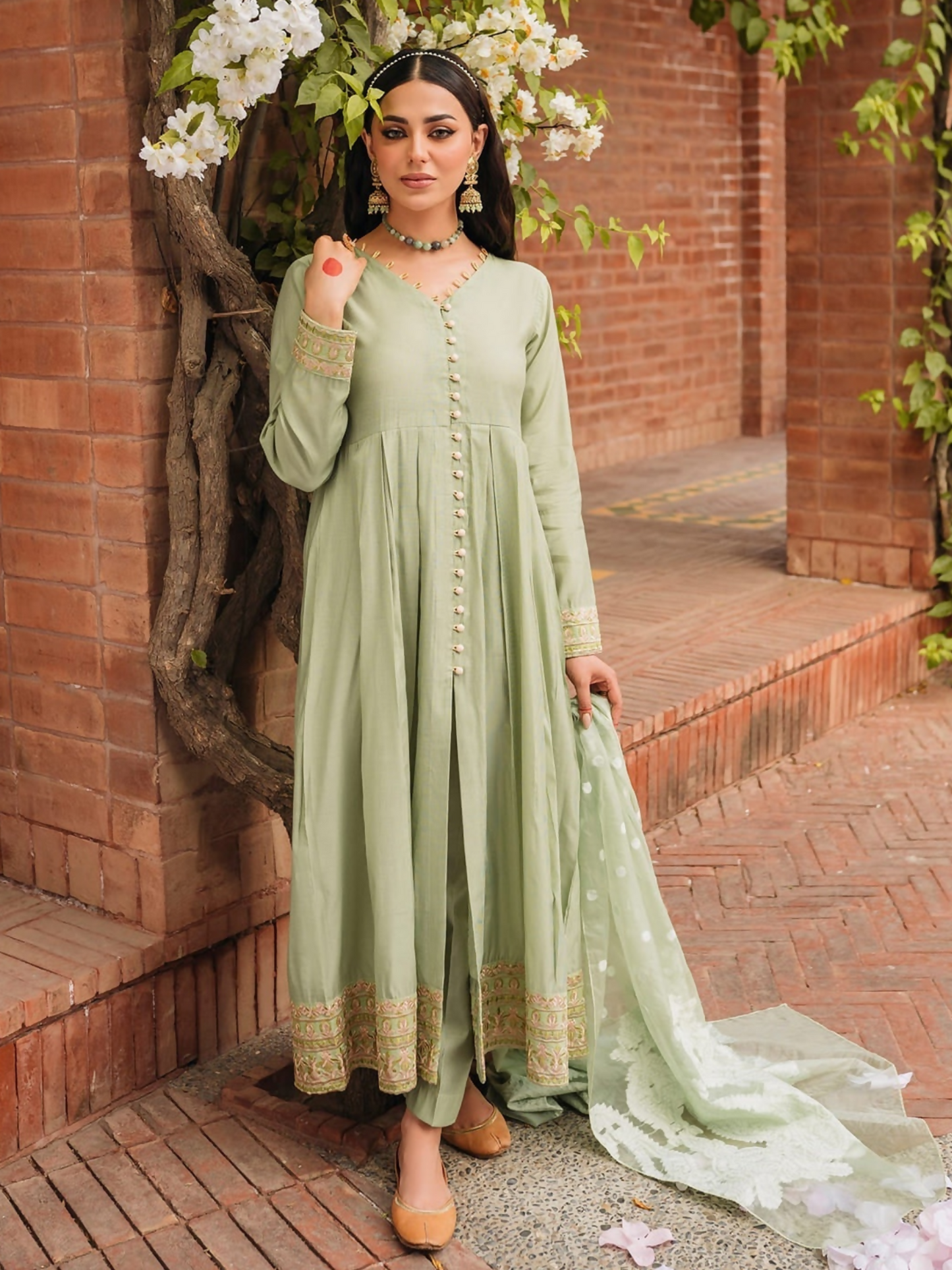 Panache Apparel Chambray Katan Embroidered Stitched 2-Piece Suit-Surmayi