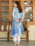 Panache Apparel Mah-e-Noor Intermix Rawsilk Printed Stitched Suit-Frost Blue