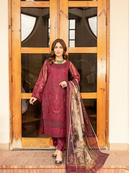 Panache Apparel Organza Net Embroidered Stitched 2-Piece Suit-Ozzy