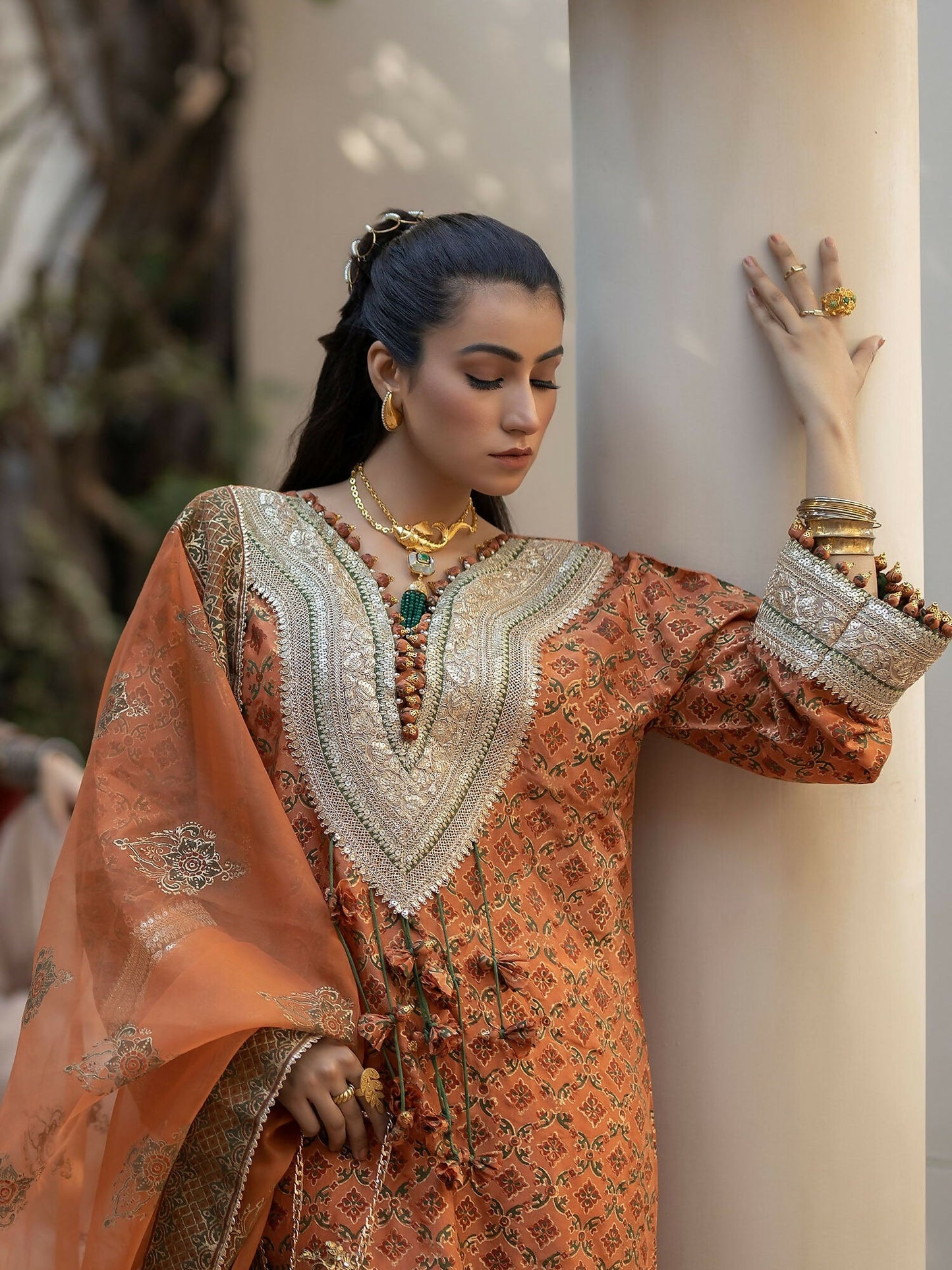 Shiza Hassan Chap Tilak Formals Pure Tusser Silk Embroidered Stitched 2-Piece Suit-Heirloom