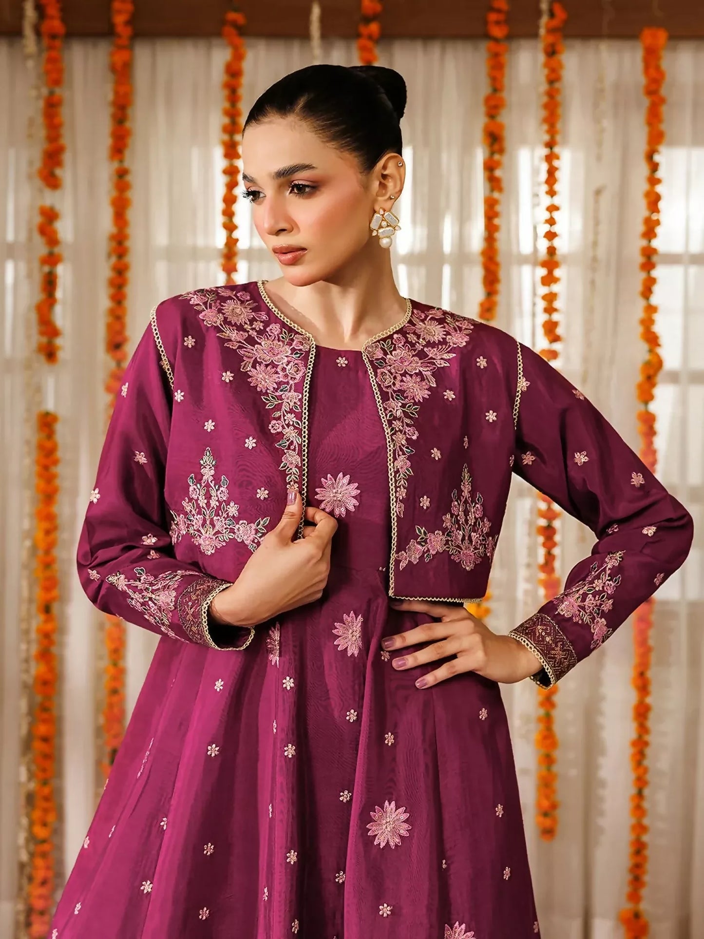 Panache Apparel Noore Eid Edit Raw Silk Embroidered Stitched Suit-Apsara
