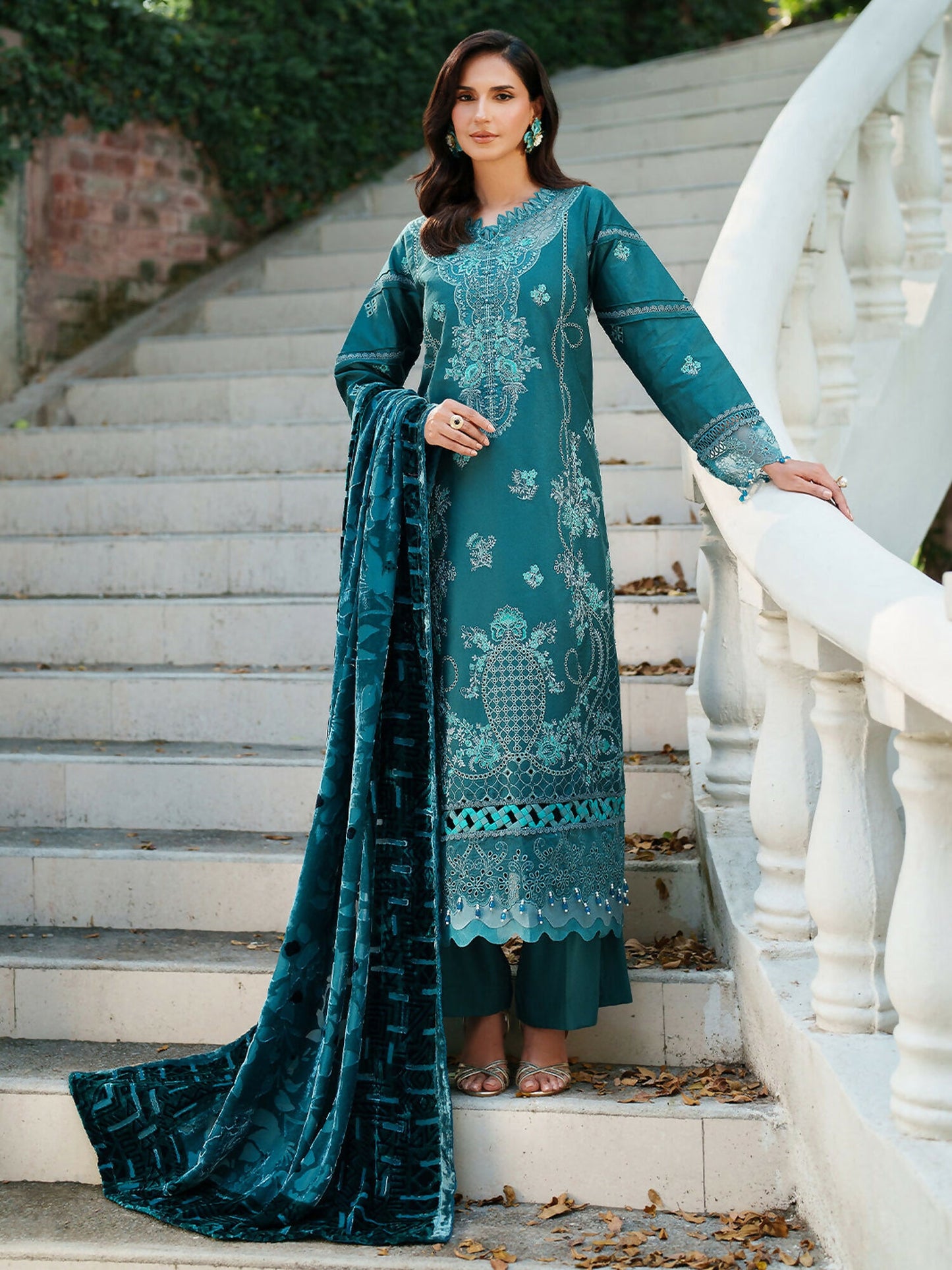 Parishay Panache Winter Corduroy Embroidered Stitched 3-Piece Suit-PNE-14