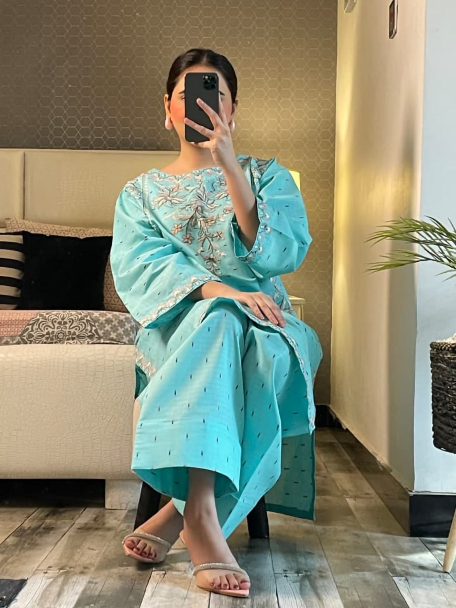 Tehzeeb Libas Cotton Embroidered Stitched 2-Piece Suit-Layla