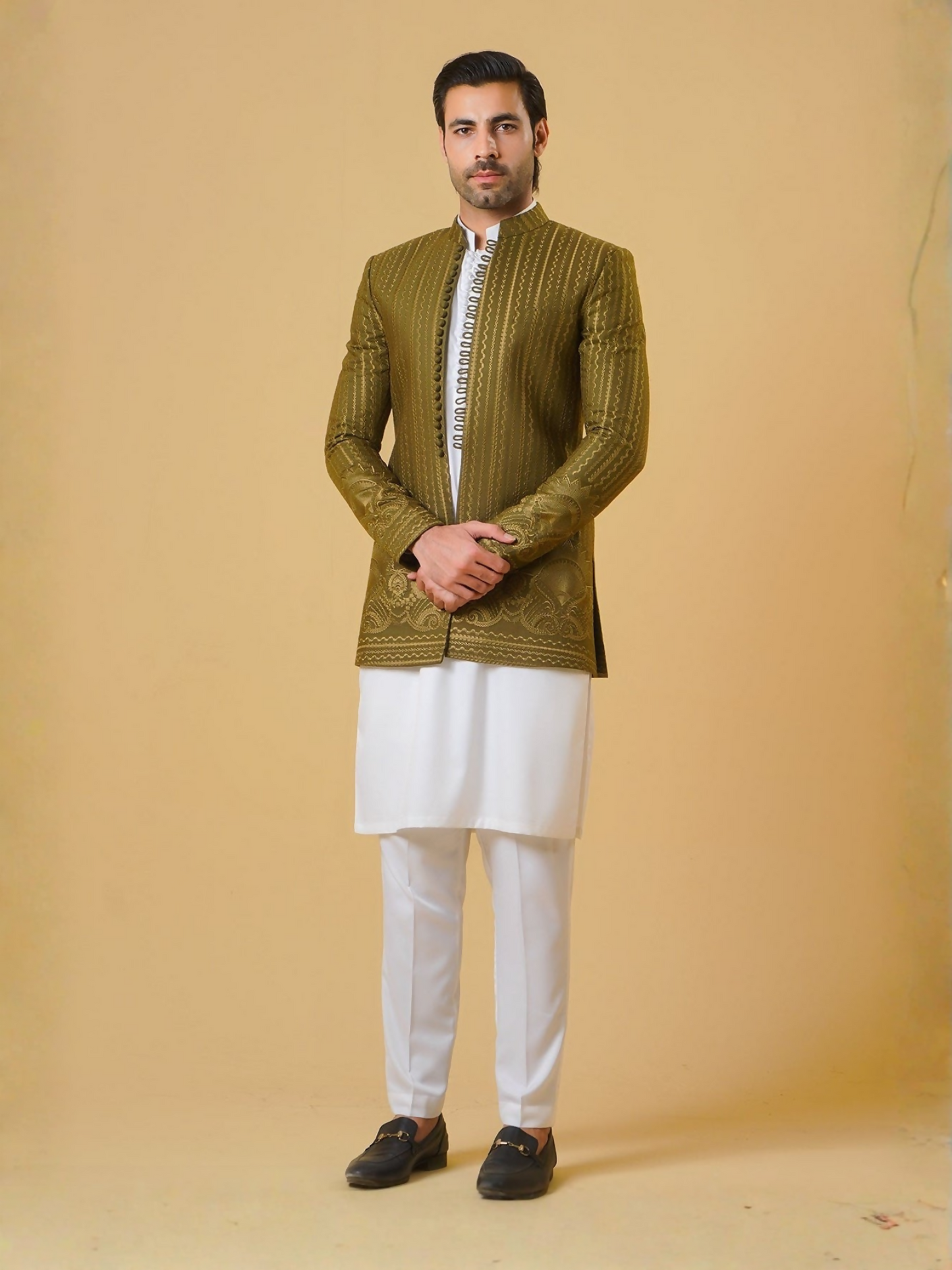 Gem Garments Janaan Jacquard Embroidered Prince Coat-Ishara