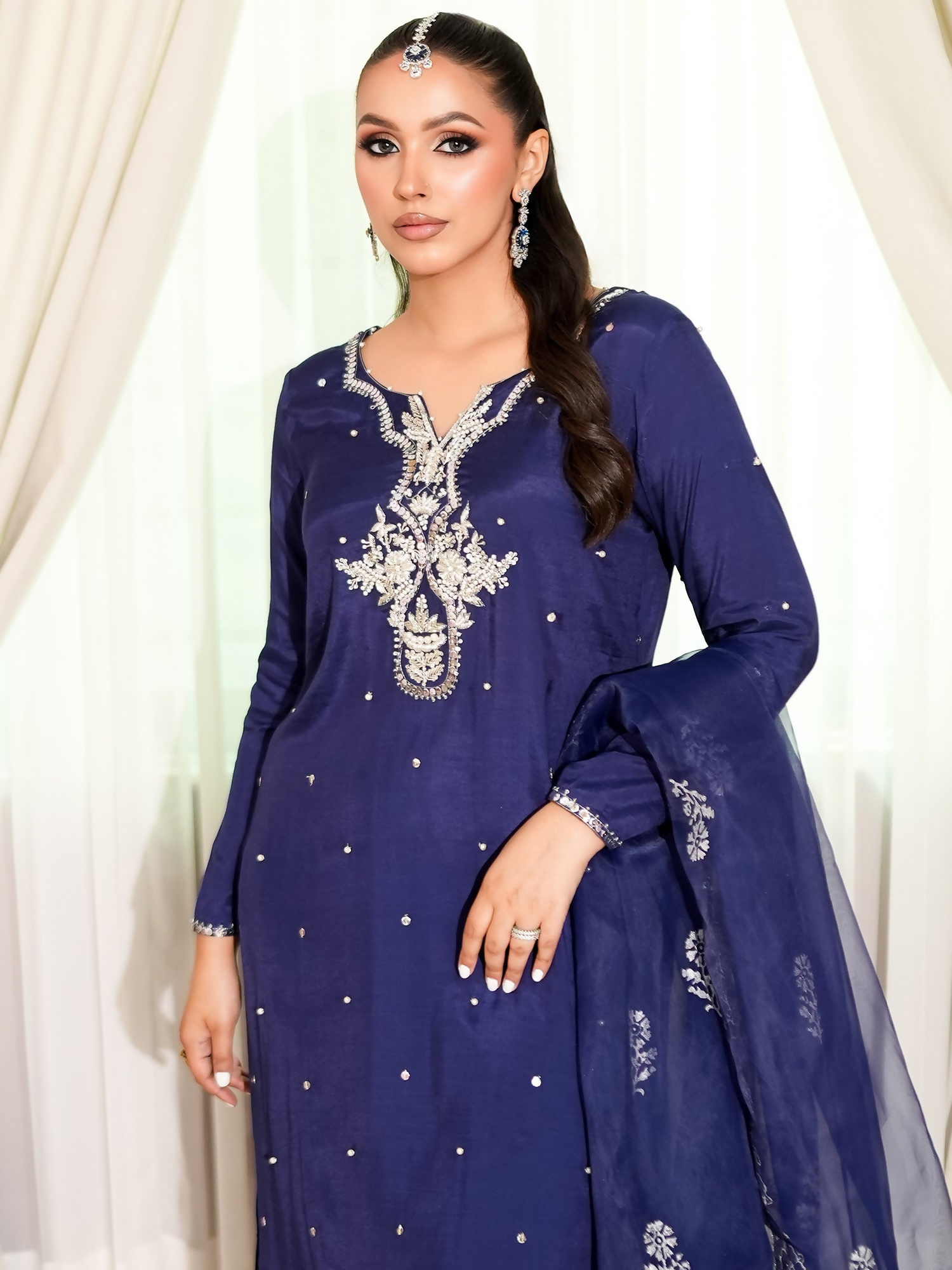 Allure By IH Fashion Calling Raw Silk Embellished Stitched 3-Piece Suit-Alba