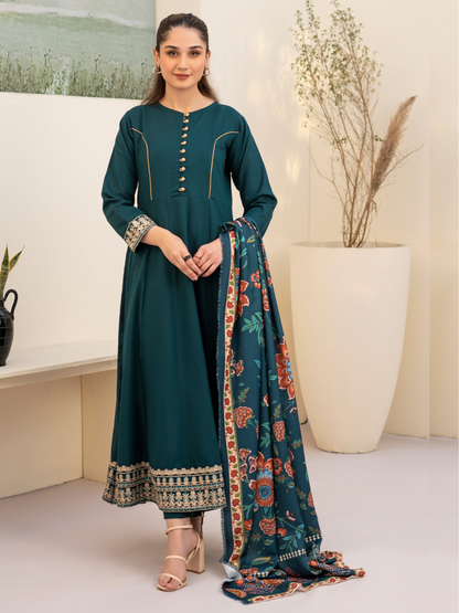 Panache Apparel Khaddar Embroidered Stitched Suit-Zinc