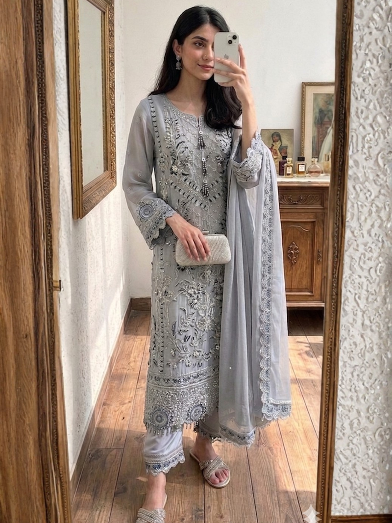 Lilac Noori Chiffon Embellished Stitched 3 Piece Suit LCS26012