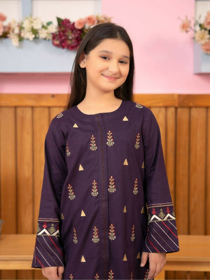 Velvour Girls Cotton Embroidered Stitched 2-Piece Suit-VG101-B