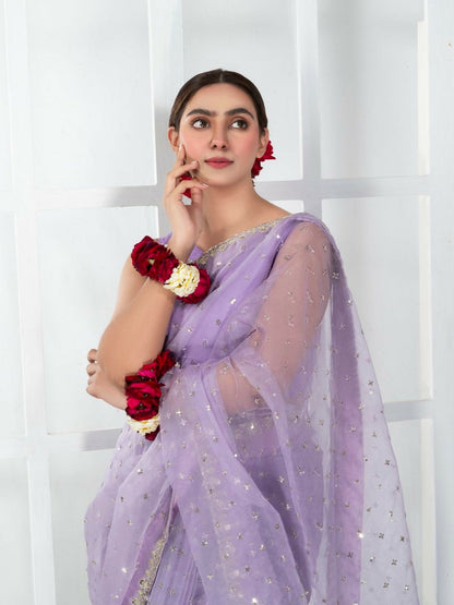 Imran Aftab Lux Winter Wedding Organza Embroidered Unstitched Saree-IASC-26