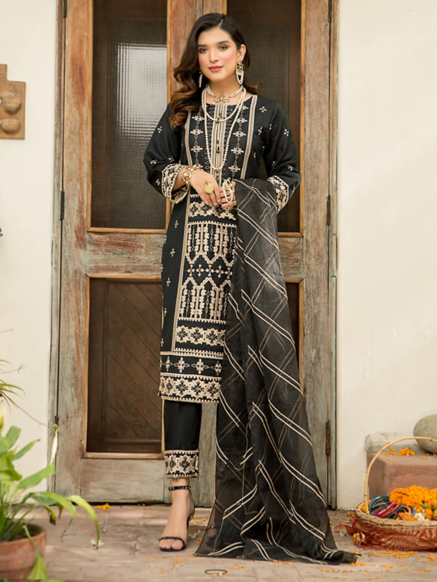 Panache Apparel Chambray Katan Embroidered Stitched Suit-Zaha