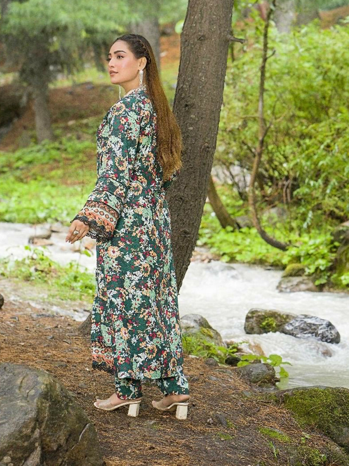 HU Studios Doriya Linen Printed Stitched 2-Piece Suit-Dhanak