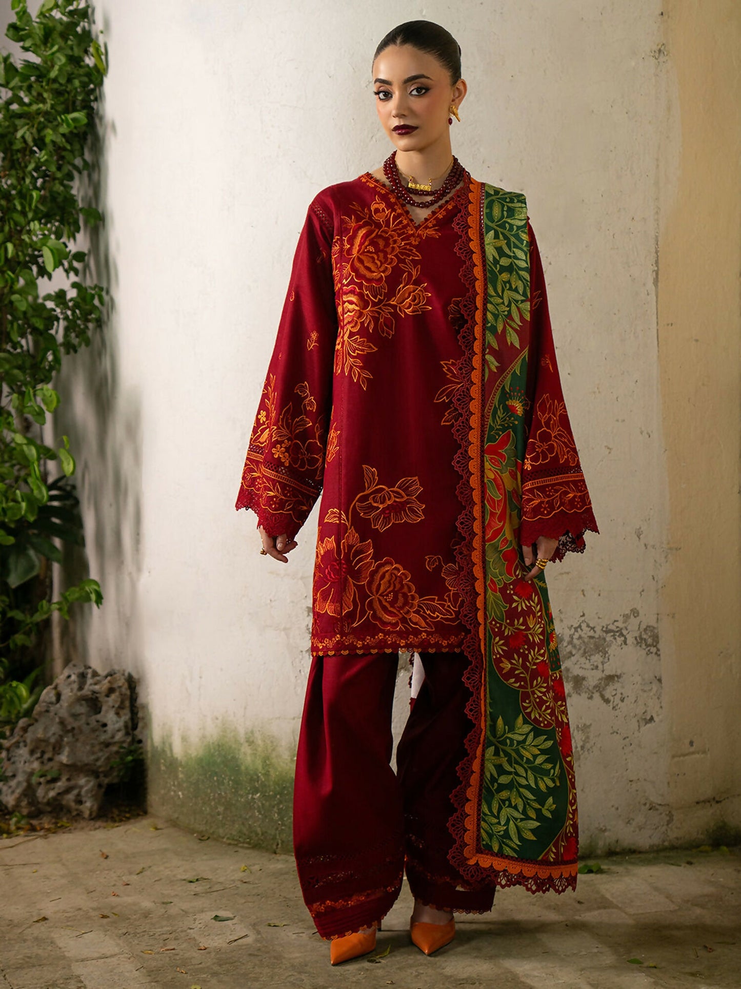 Binilyas Gulrukh Khaddar Embroidered Unstitched 3-Piece Suit-63-B