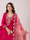 Shurooq Echoes In Bloom Silk Embellished Stitched 3-Piece Suit-Fuschia Flame