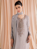 Allure By IH Silver Night Tussel Silk Embroidered Kaftan Set-Ether