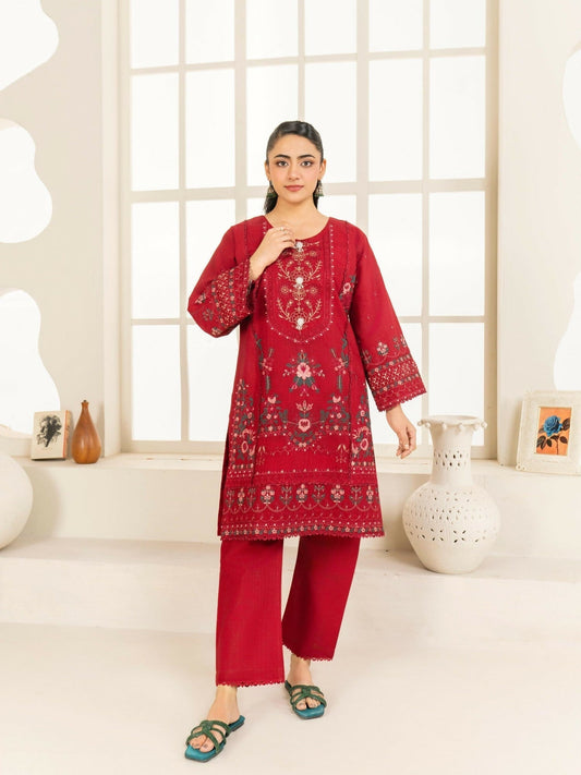 Stylish Collection Aaraish Cotton Embroidered Stitched 2-Piece Suit-Neelum Maroon
