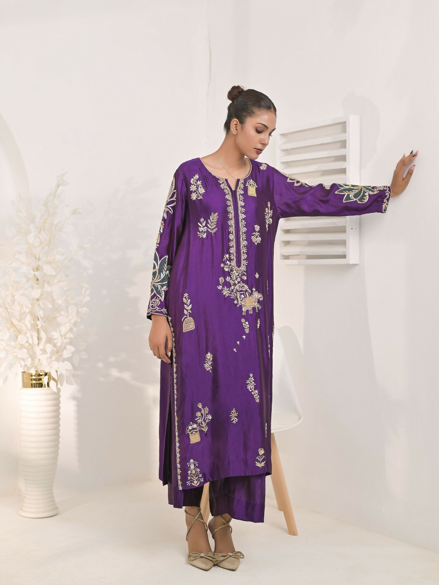 Ruby's Couture The Luxe Edit Shesha Silk Embellished Stitched 2-Piece Suit-Mashal