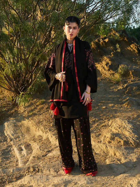 Jugnu by Hussain Rehar AW'24 Karandi Embroidered Trench Coat-Ayra