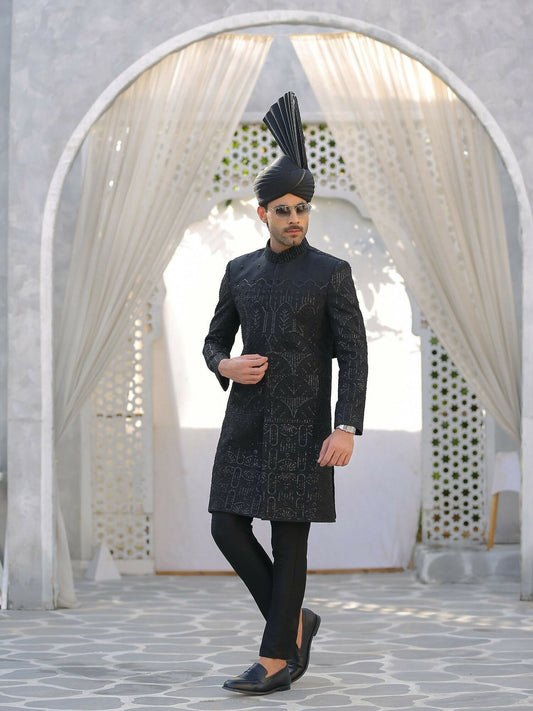 Gem Garments Afsanah Raw Silk Embellished Sherwani-Aibak