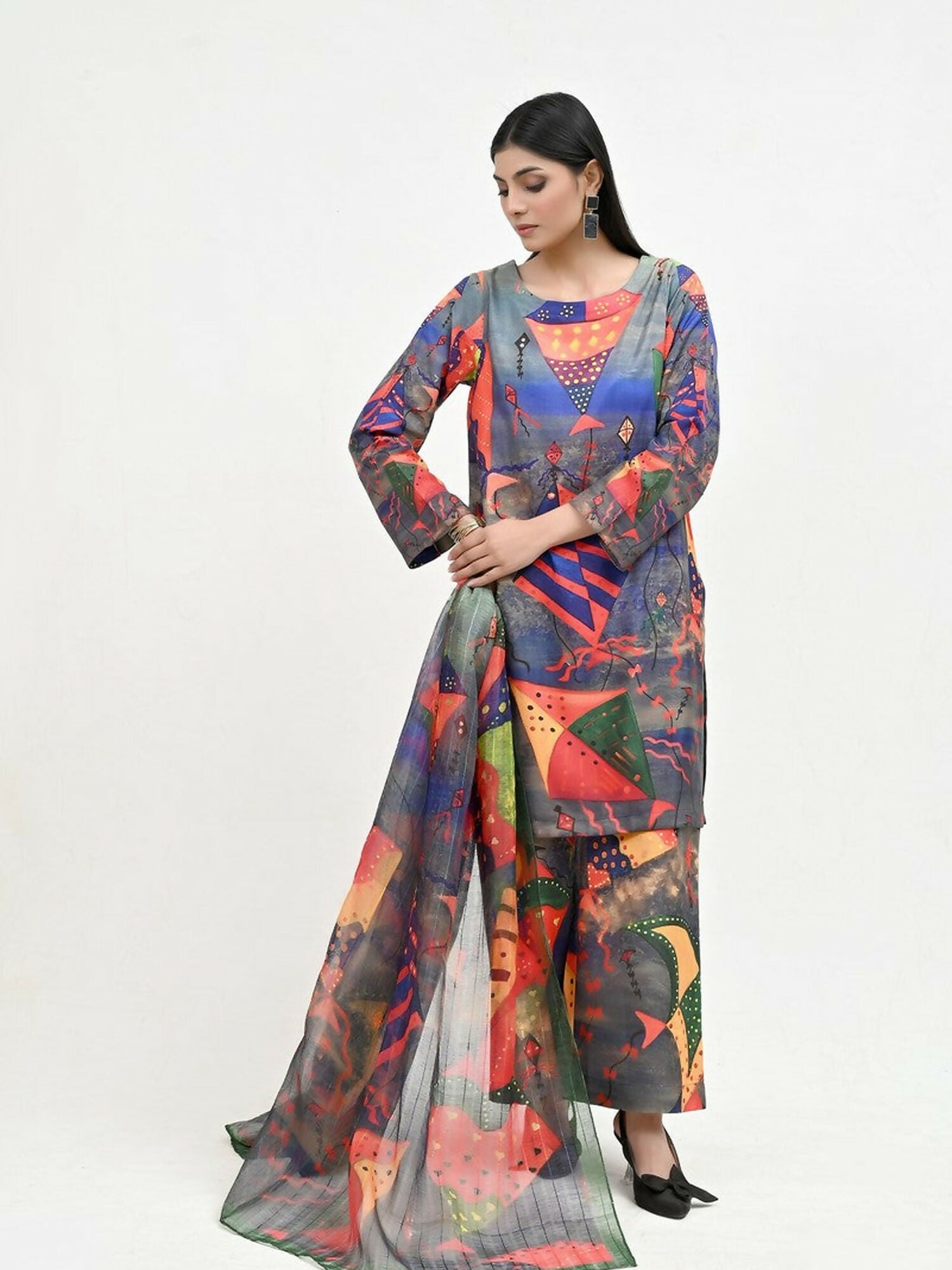 Imran Aftab Basant Mela Raw Silk Printed Stitched 3-Piece Suit-IARP 05