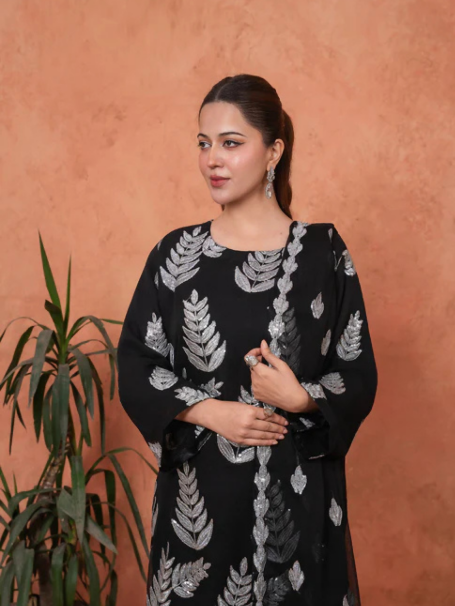 Stylish Collection Majeste Crinkle Chiffon Embroidered Stitched 3-Piece Suit-Zirwah Black