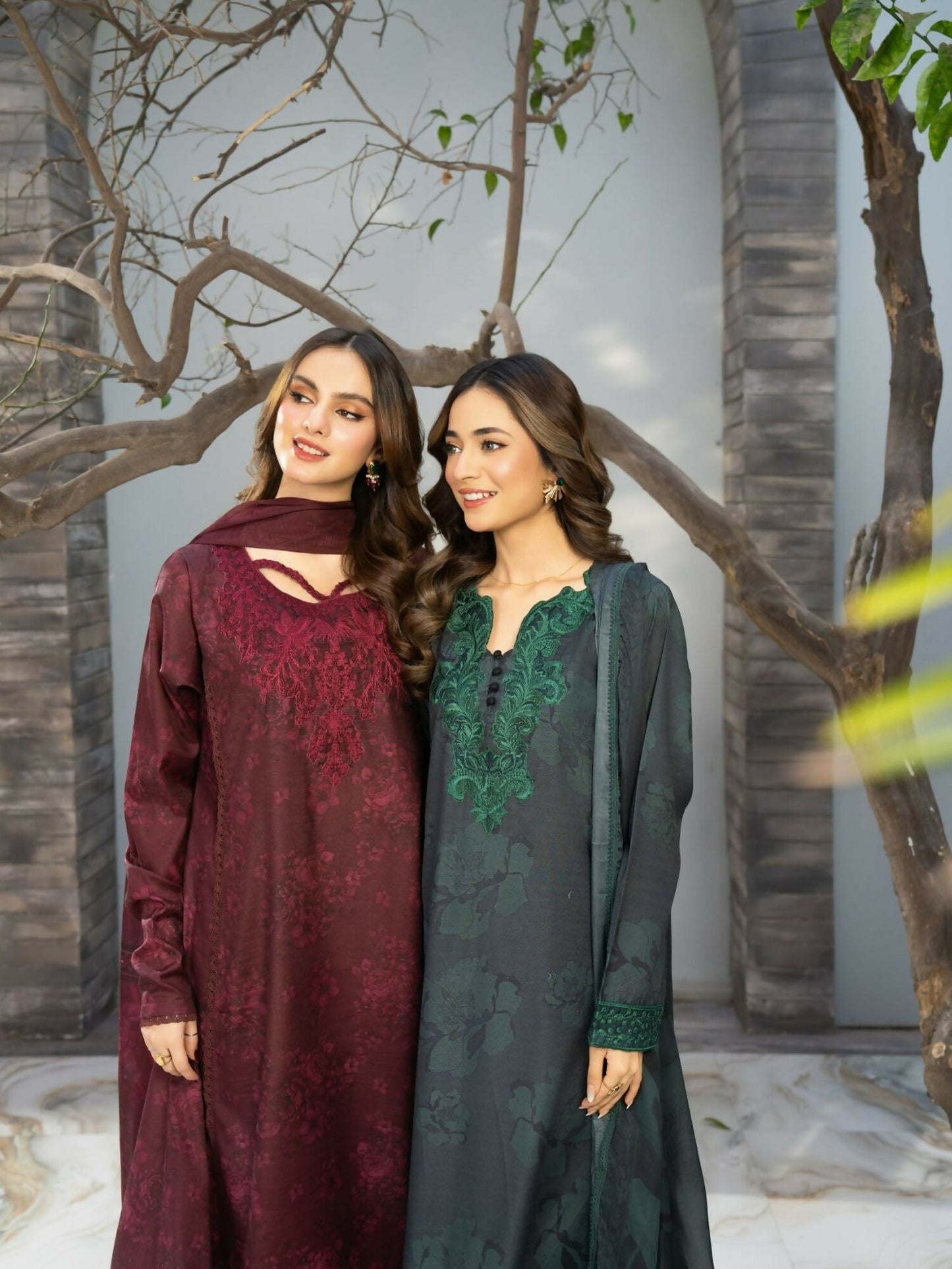 Panache Apparel Fiona SS'25 Cambric Embroidered Stitched Suit-Moss