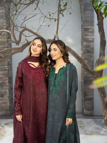 Panache Apparel Fiona SS'25 Cambric Embroidered Stitched Suit-Moss