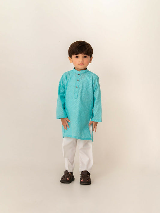 Kidoz Kloset Chikankari Embroidered Stitched Kurta Pajama-Bubblegum Bloom-Boy