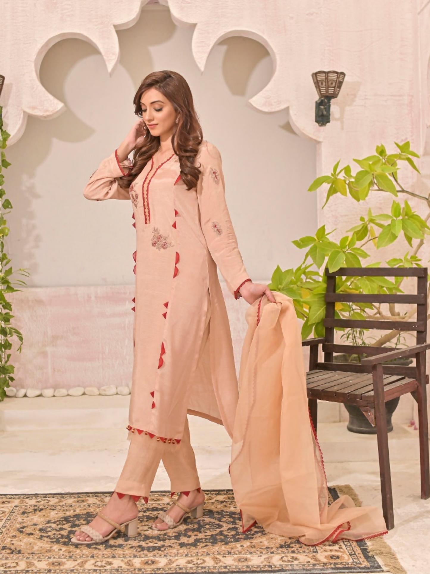 Ruby's Couture Panache Raw Silk Embroidered Stitched 3-Piece Suit-Marigold