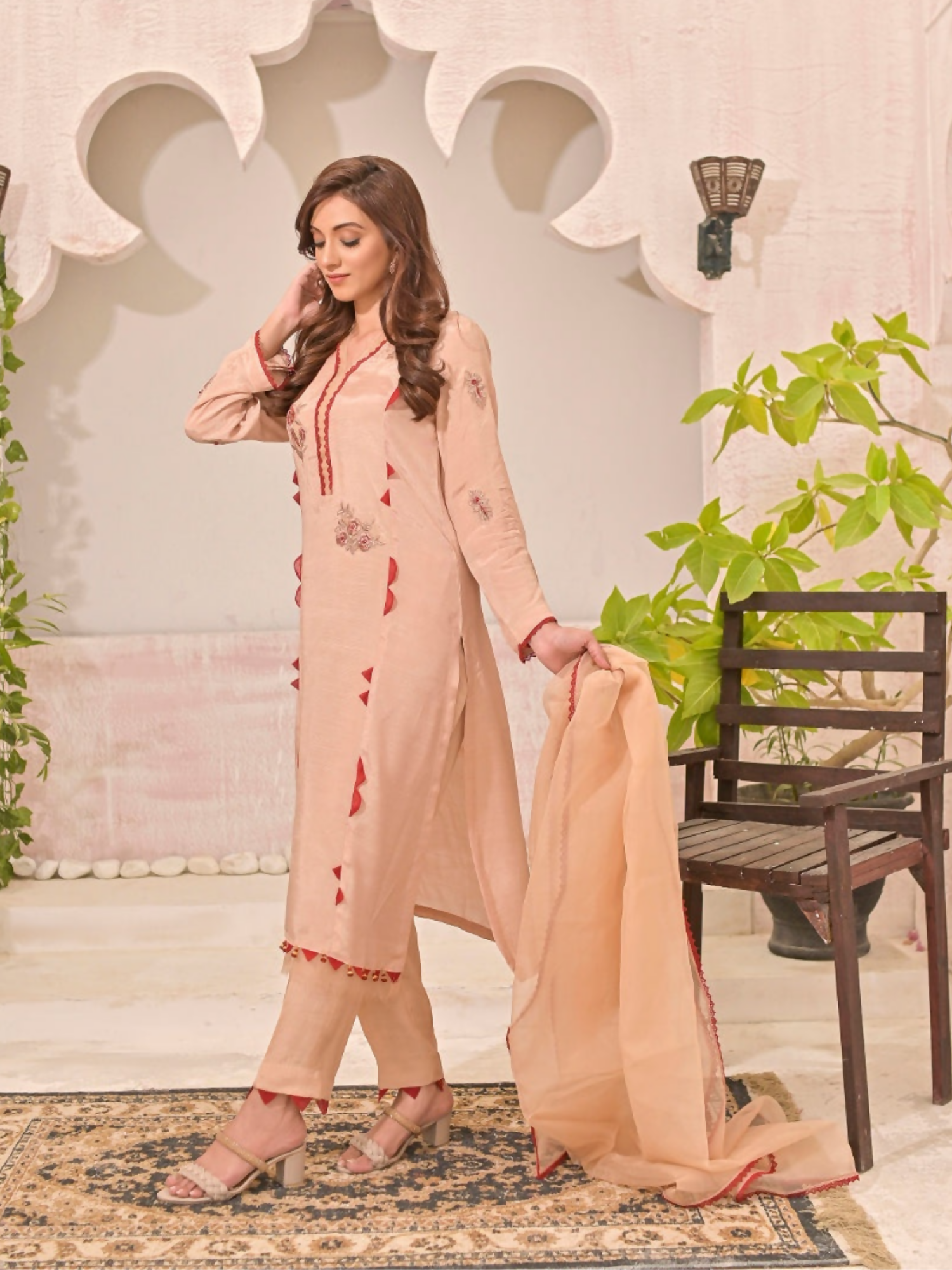 Ruby's Couture Panache Raw Silk Embroidered Stitched 3-Piece Suit-Marigold