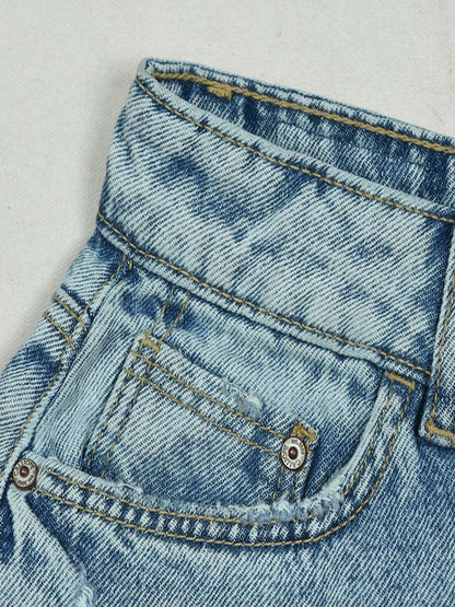 Funky's Plain MId Length Ripped Denim Skirt-11491