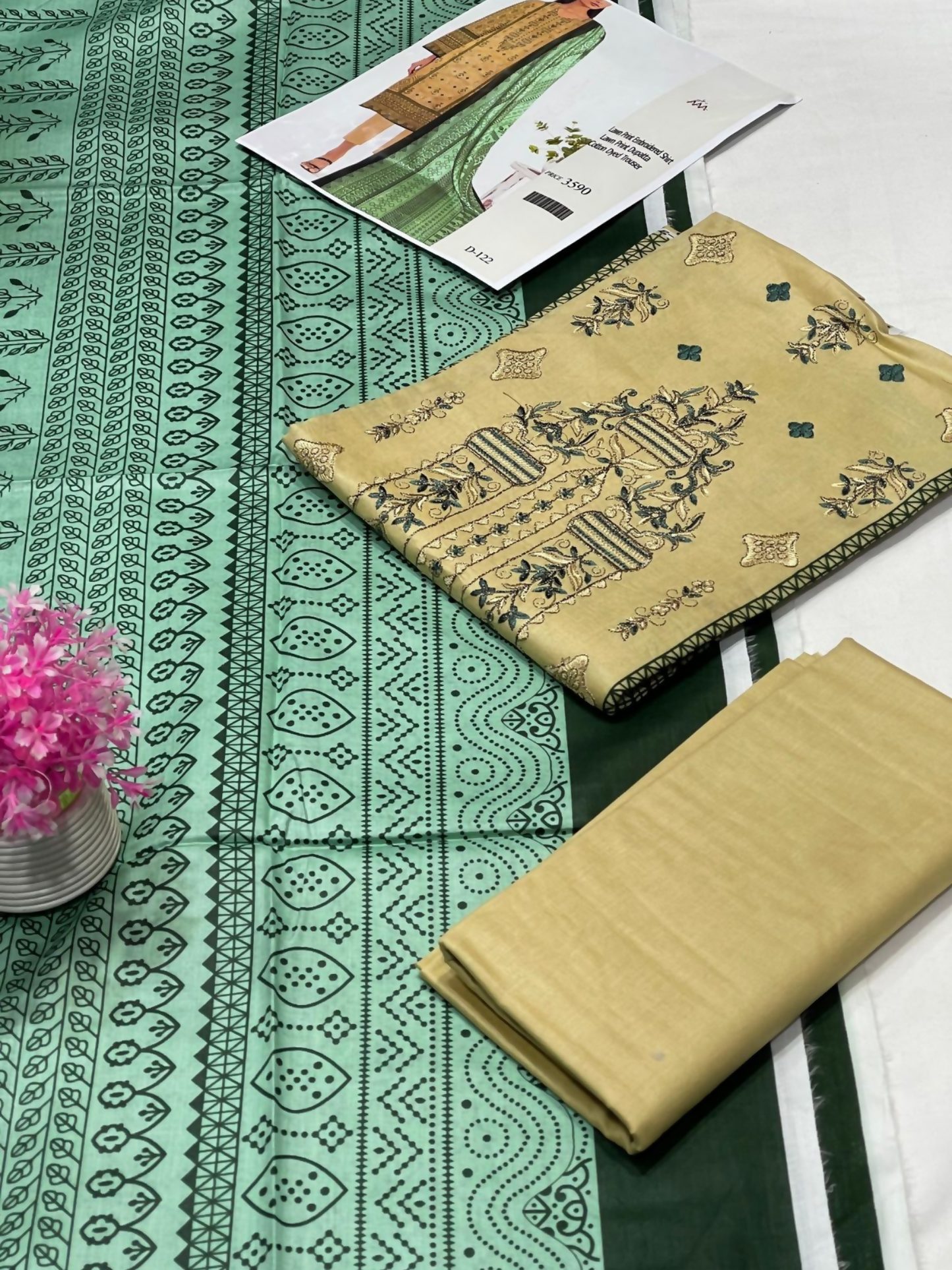 Bin Rehman Lawn Embroidered Unstitched 3-Piece Suit-D-122