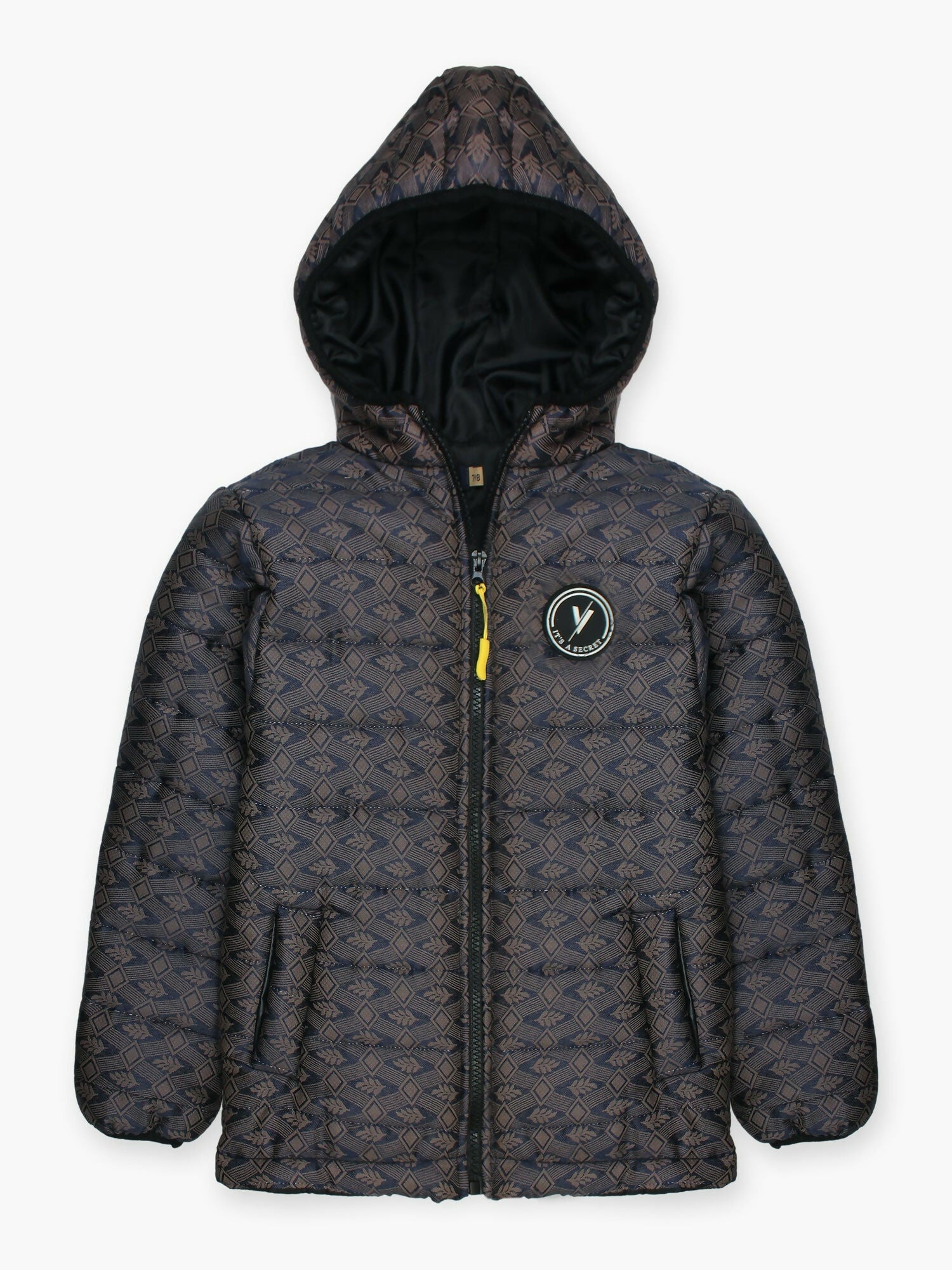 Black and Brown Velvour Printed Puffer Jacket-VJ52-A