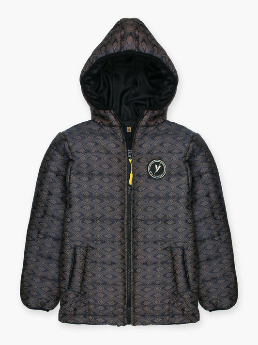 Black and Brown Velvour Printed Puffer Jacket-VJ52-A