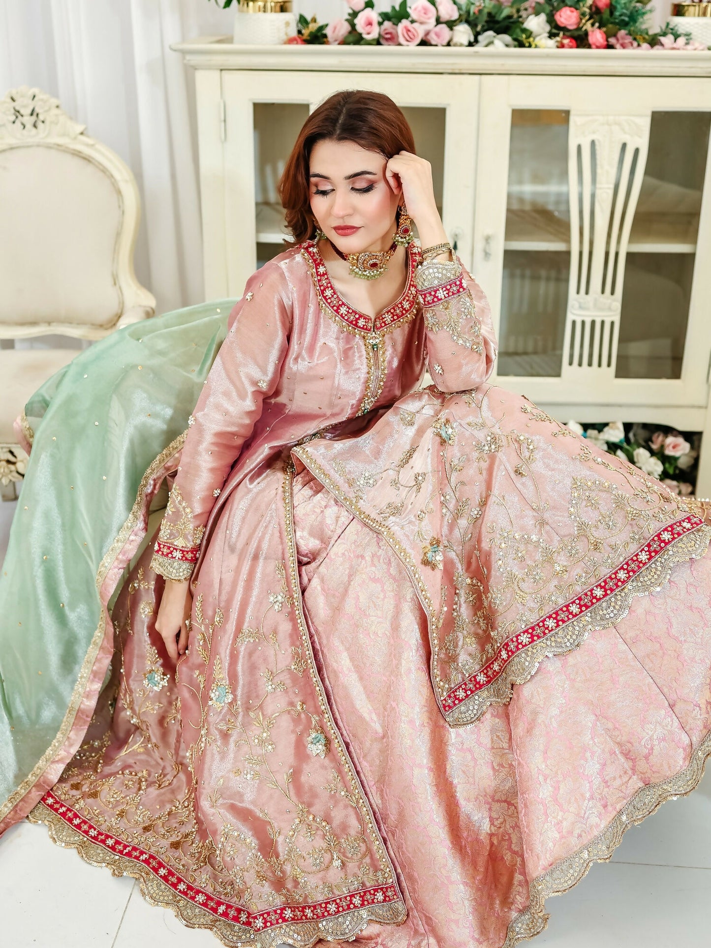 Farooq Hameed Studio Wedding Festive'25 Laama Tissue Net Embroidered Stitched 3-Piece Suit-Ashal