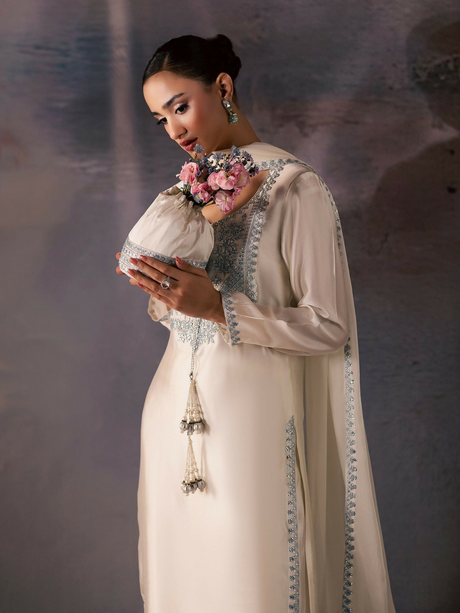 Allure By IH Be-My-Guest Thai Silk Embroidered Stitched 3-Piece Suit-Silence