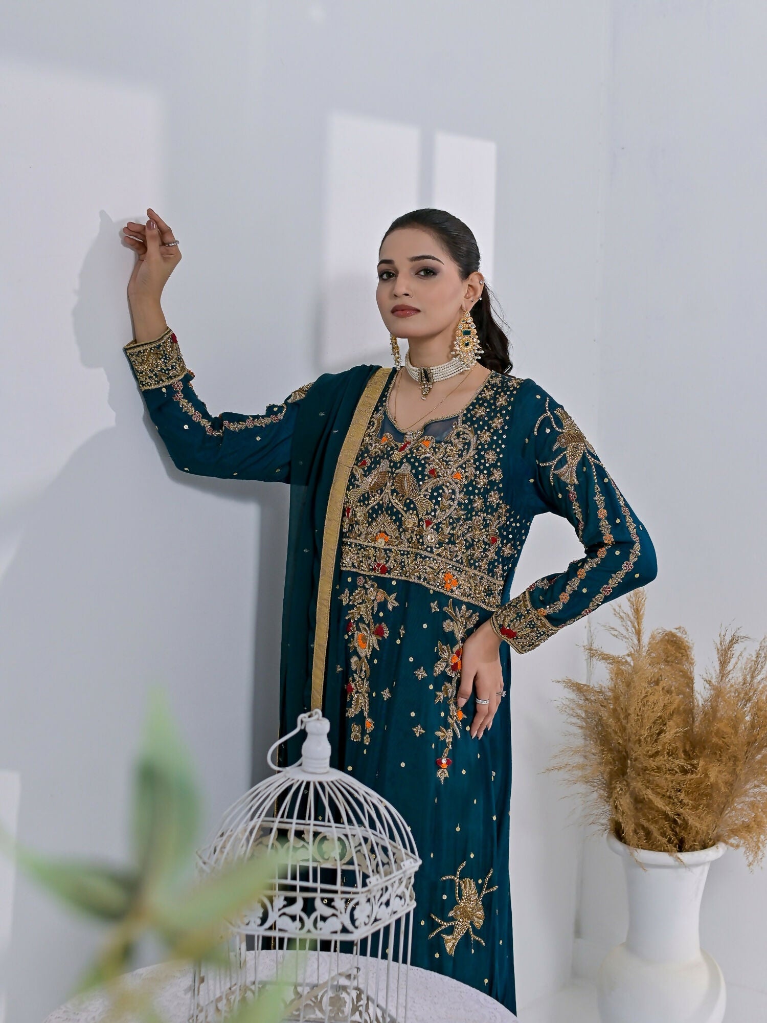 Ruby's Couture Chamak Dhamak Sheesha Silk Embellished Stitched 3-Piece Suit-Delisha