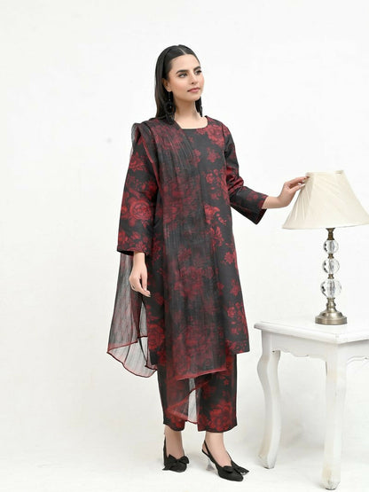 Imran Aftab Valentine's Day Raw Silk Printed Stitched 3-Piece Suit-IAVD 02