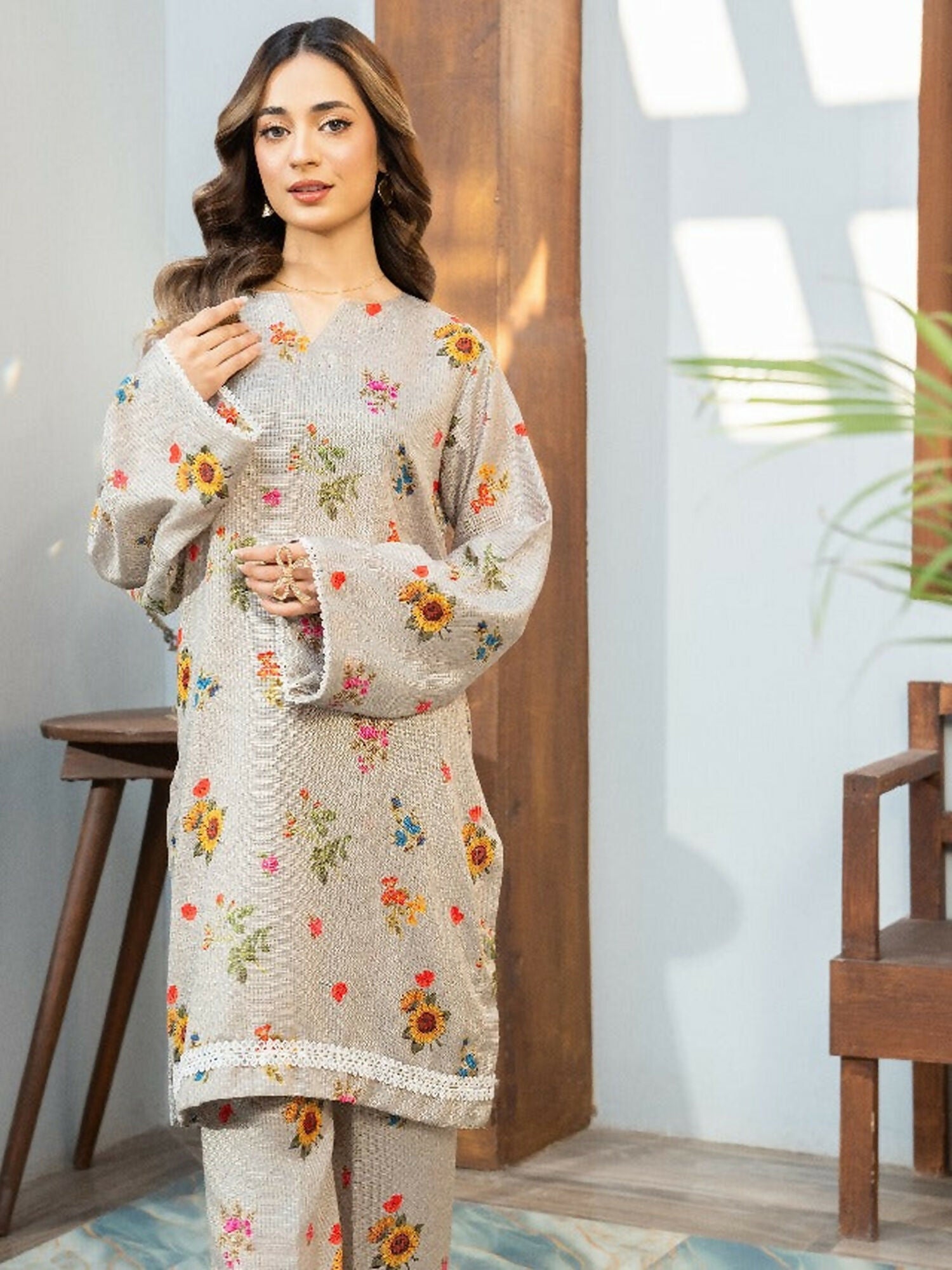 Panache Apparel Dobby Lawn Printed Stitched Suit-Lume