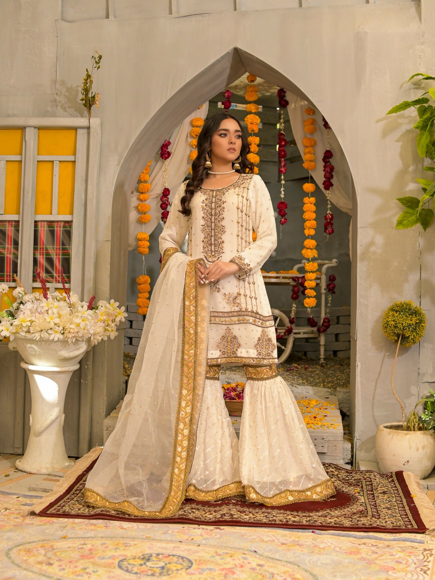 Ruby's Couture Poshak Chiffon Embellished Stitched Gharara-Atish