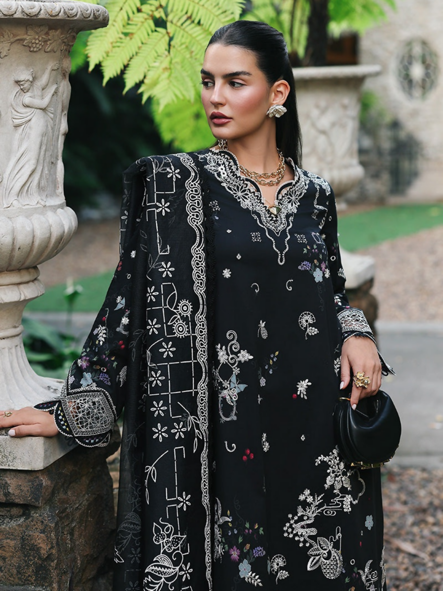 Qalamkar Qline Lawn Drop-1 Embroidered Unstitched 3-Piece Suit-RP-07-Obsidian