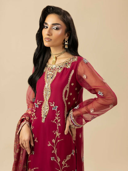 Shurooq Garden Of Dreams Organza Embroidered Stitched 3-Piece Suit-Poppy